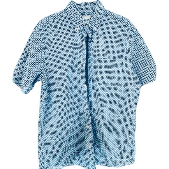 ROWM Men’s Medium Button Down Short Sleeve Blue & White Patterned Shirt - Picture 1 of 2